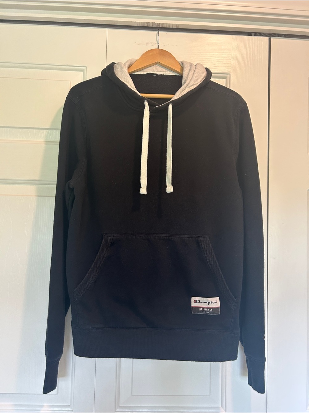 Champion Black Pullover Hoodie with Light Gray Hood Lining